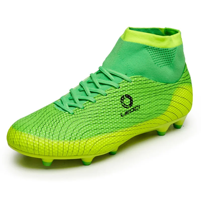 Socone Мужская Профессиональная футбольная обувь для детей и мальчиков FG бутсы длинный шип футбольная обувь уличные тренировочные кроссовки Chuteira Futebol - Цвет: long spike green