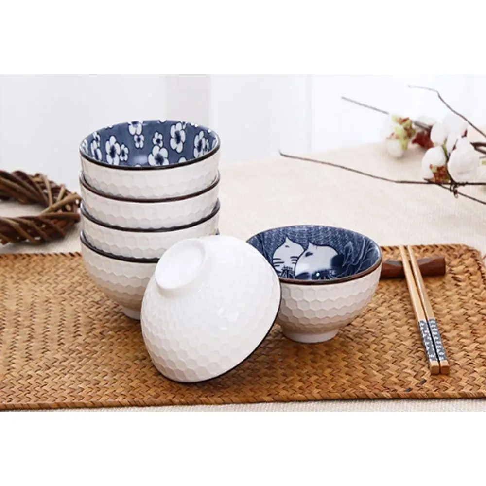 6pcs/4pcs Chinese Style Classical Ceramic Blue And White Kitchen Rice Bowl Big Ramen Soup Bowl free shipping