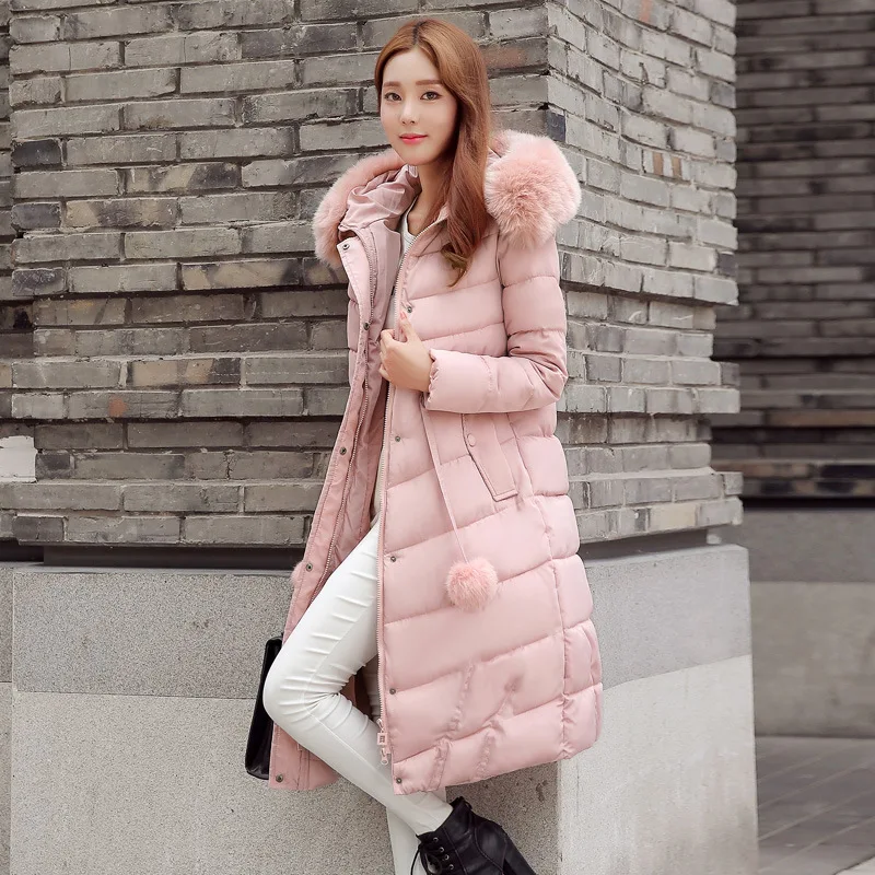 2017 New Winter Warm Lady Parkas Jacket Hooded Fur Collar Outerwear Parkas Cotton Padded Overcoat High Quality Topcoat LZ001