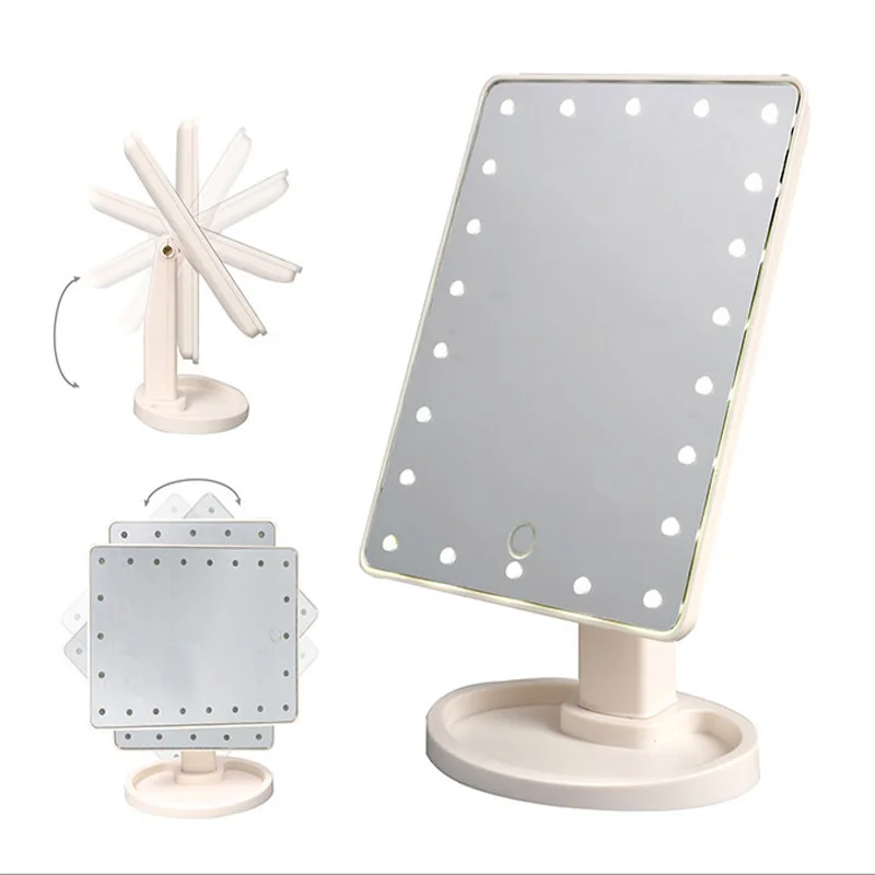 

360 Degree Rotation Touch Screen Make Up Mirror Cosmetic Folding Portable Compact Pocket With LED Lights Makeup Tool