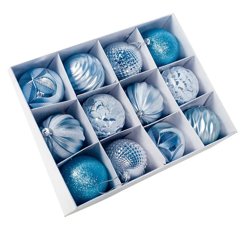 2.4" X 12pcs Christmas Balls Ornaments For Xmas Tree Shatterproof Christmas Tree Decorations Large Hanging PVC Ball - Цвет: Blue