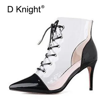 

Plus Size 34-43 Transparent Women Pumps Sexy Patchwork Thin High Heels Sandals Fashion Pointed Toe Clear Stilettos Ladies Shoes