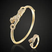 rhodium silver gold color Leopard Animal bangle and ring anniversary jewelry sets For Women’s party gifts Brand copper Bangle