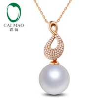 Круглый жемчуг из южного моря, 14 k, покрыто розовым золотом одежда; Новое поступление; Классические бриллиант для помолвки кулон для вечерние
