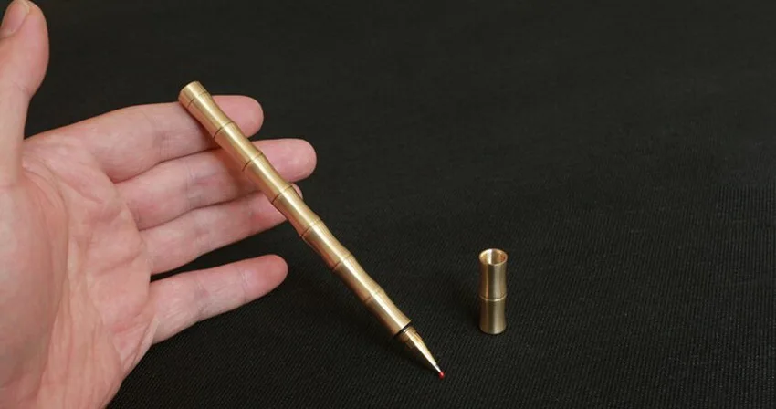 Бамбуковый тип, Чистая латунь, ручная металлическая нейтральная ручка для подписи, EDC инструменты, тактическая медная ручка, удобные карманные инструменты для самозащиты