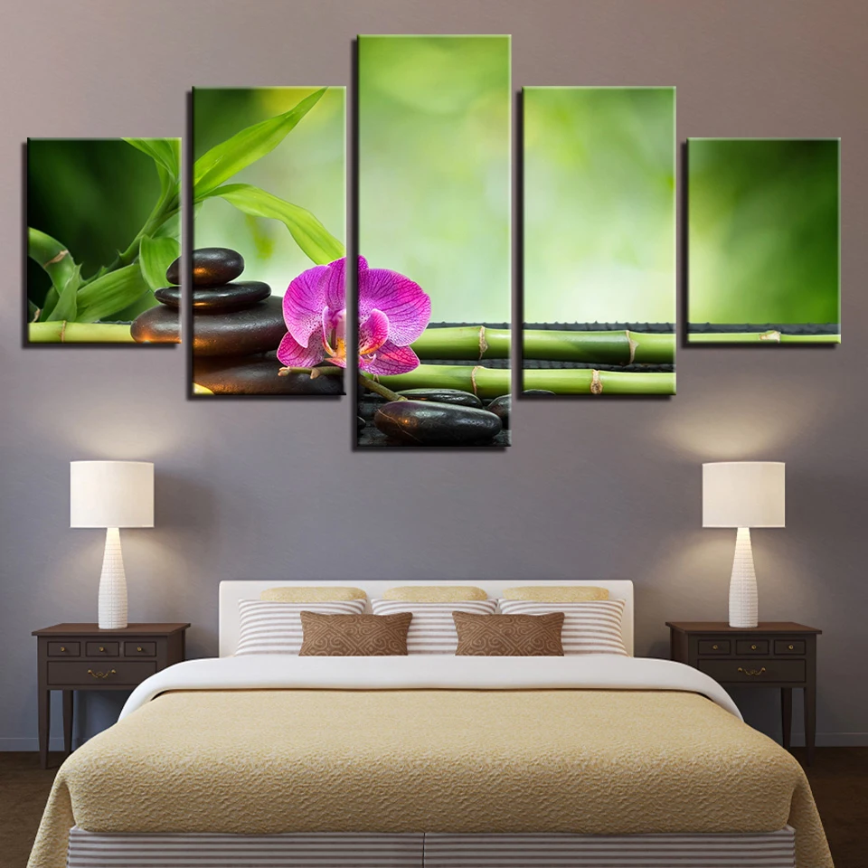 Canvas Painting HD Prints Home Decoration 5 Pieces Flower Wall Art Modular Stone Pictures For Bedside Background Artwork Poster | Дом и сад