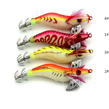

4 x 7.4g/8cm Bionic Fishing Squid Jig Bait Artificial Tackle 2# EGI Wooden Lures Luminous Shrimp Crankbaits Saltwater Freshwater