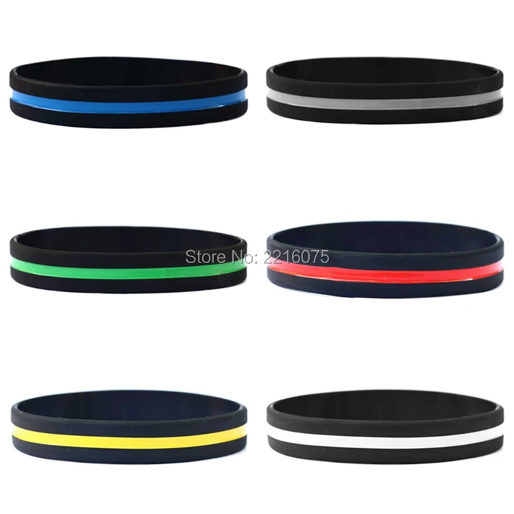 300pcs Gray red white yellow green blue thin line silicone wristband rubber bracelets free