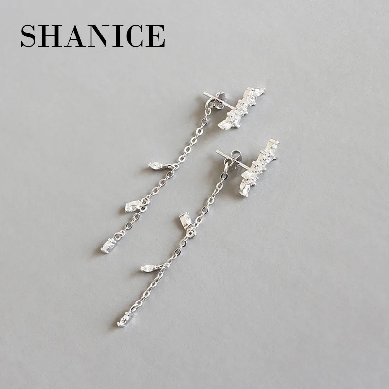 

SHANICE 925 sterling Silver Micro Paved CZ Leaf Shape Women ear Stud Earrings Pierced push-back ear plug Stud Jewelry Sliver