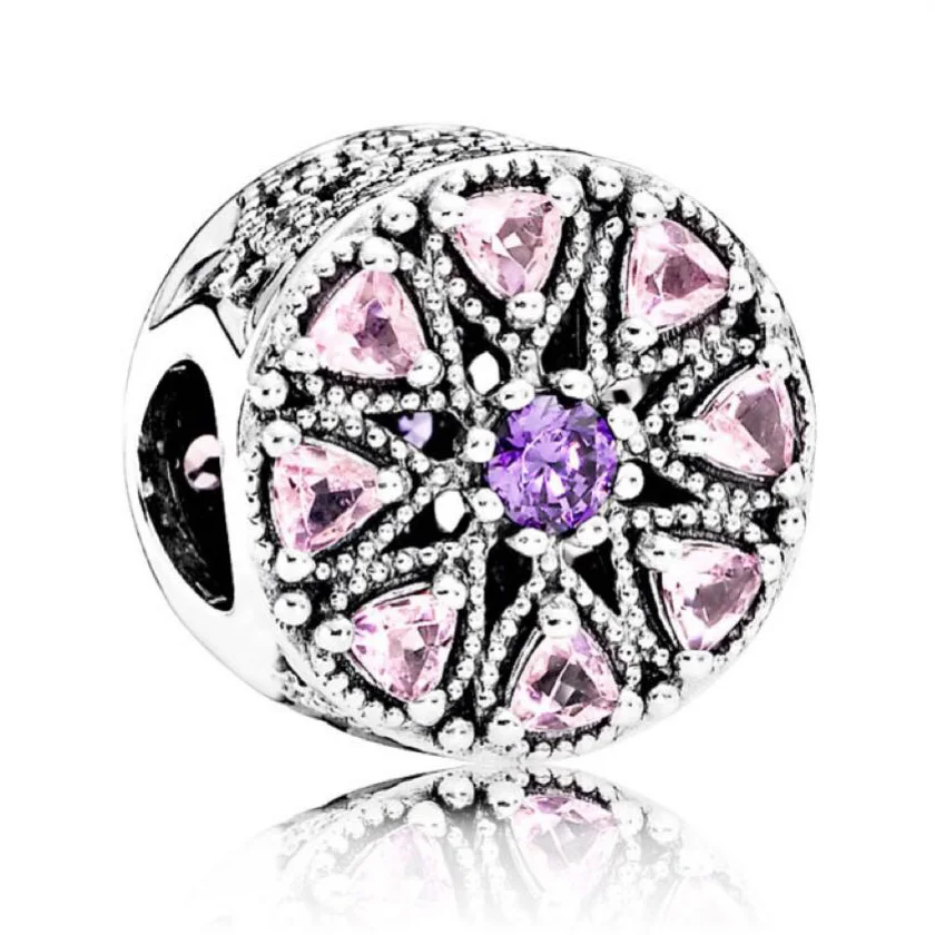 

Authentic 925 Sterling Silver Bead Charm Openwork Shimmering Medallion With Crystal Beads Fit Pandora Bracelet Jewelry