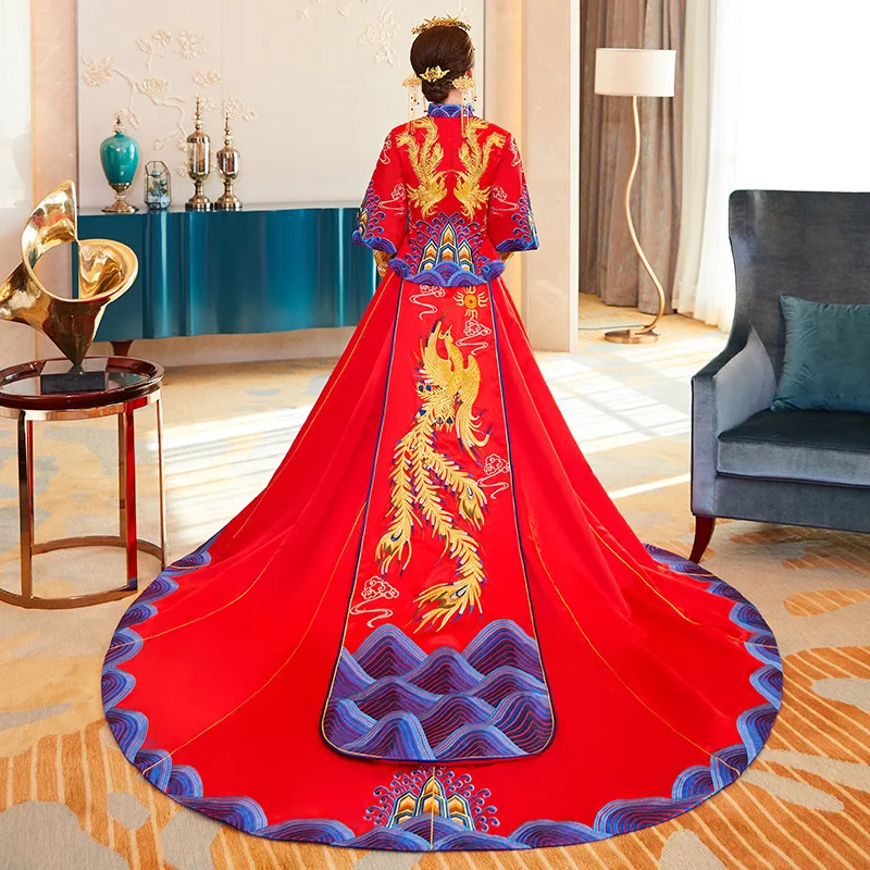 Китайский стиль для женщин и мужчин свадебное платье роскошные классические влюбленные вышивка Феникс и дракон Hanfu одежда Свадебный костюм Vestidos