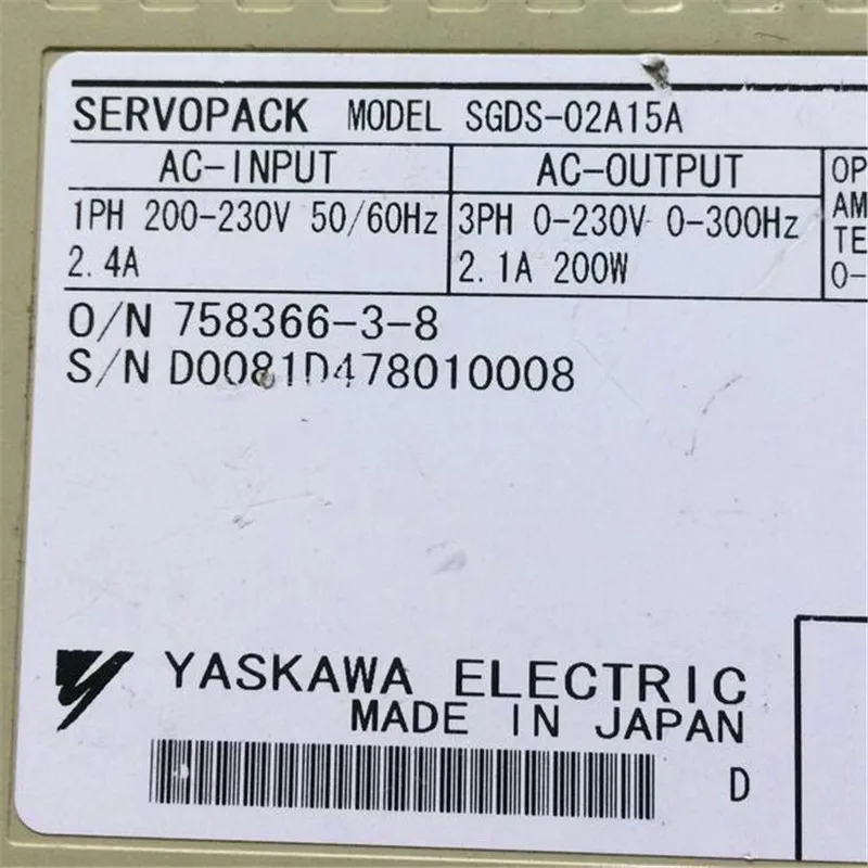 

Used Tested Working SGDS-02A15A SERVO DRIVER SERVOPACK