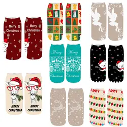2018 Модные Милые Удобные рождественские хлопковые носки; короткие носки с принтом; Размеры 20-22 см
