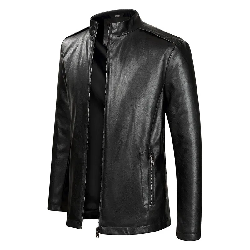 Большие размеры 8XL 7XL 6XL 5XL, Новое поступление, кожаные куртки, мужская верхняя одежда, одноцветные повседневные мужские пальто, осенняя и зимняя мужская куртка из искусственной кожи - Цвет: black
