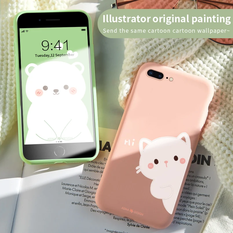

ASINA Cute Cartoon Liquid Silicone Case For iPhone 6 6S 7 8 Plus Plain Clear Bumper Cover For iPhone X XR XS Max Fundas Capas