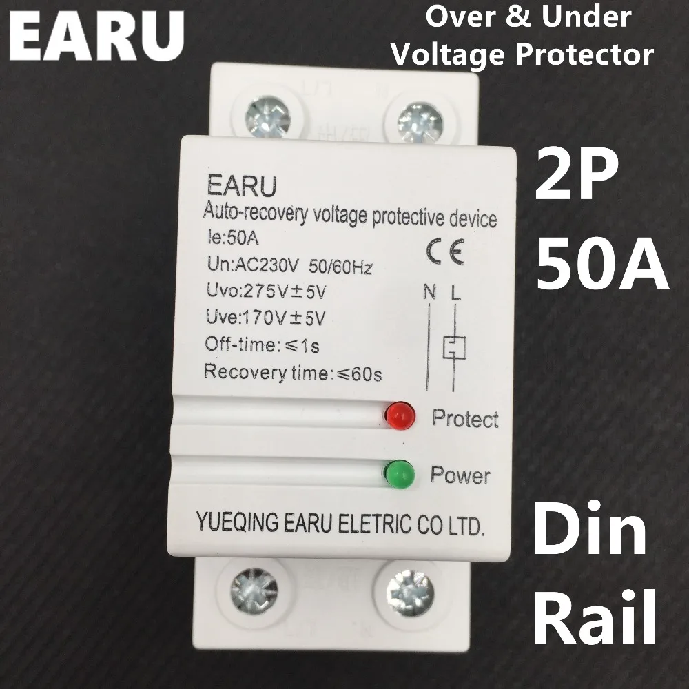 

1 pc 50A 220V Din Rail Self Recovery Automatic Reconnect Over & Under Voltage Protector Lightening Protection Protective Relay