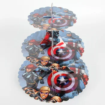 

3 Tier the Avengers Captain America Cake Holder Stand Round Paper Cake Rack Baby Birthday Party Decorations Supplies