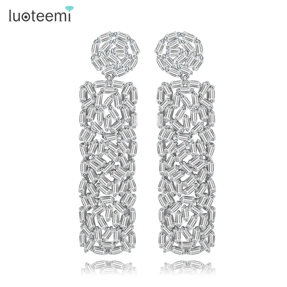 

LUOTEEMI 2016 Newest Baguette CZ Big Long Dangle Earring For Women Fashion Trendy Engagement Party Jewelry Brincos
