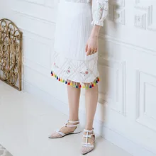 LYNETTE’S CHINOISERIE Spring and summer new arrival beautiful cross stitch brief multicolour fashion tassel cotton cloth skirt