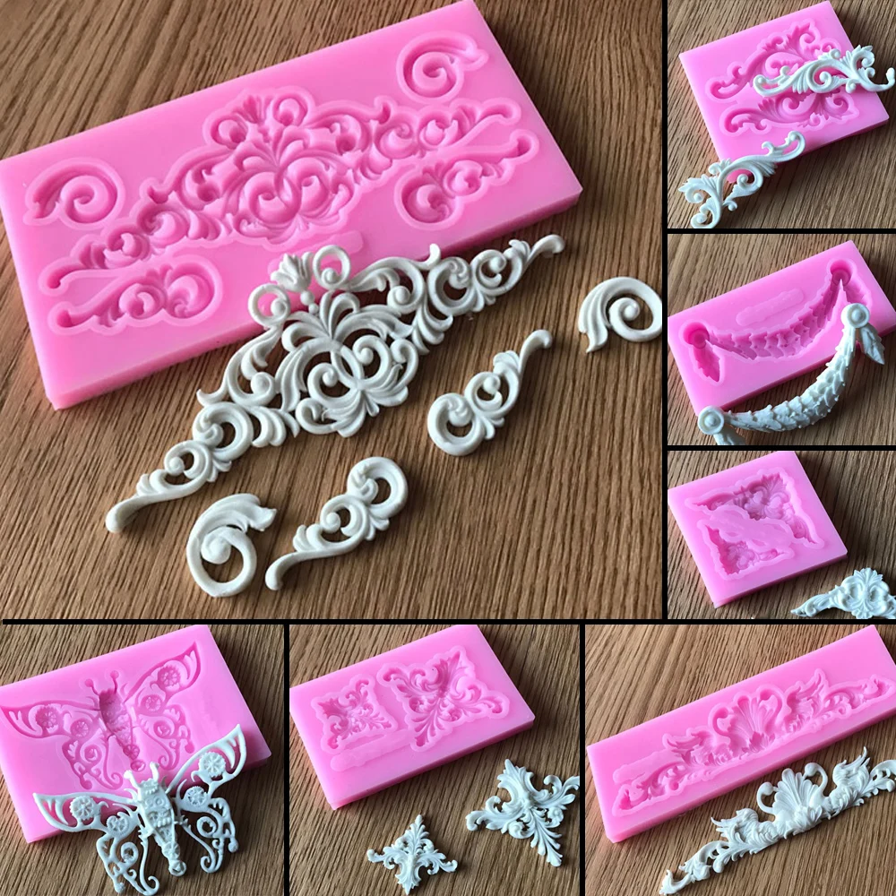 

Lace Pattern Border Decor Silicone Cake Mold Retro Roma Relief Decorative Chocolate Tool Lace Flower Vine Pattern Baking Tool