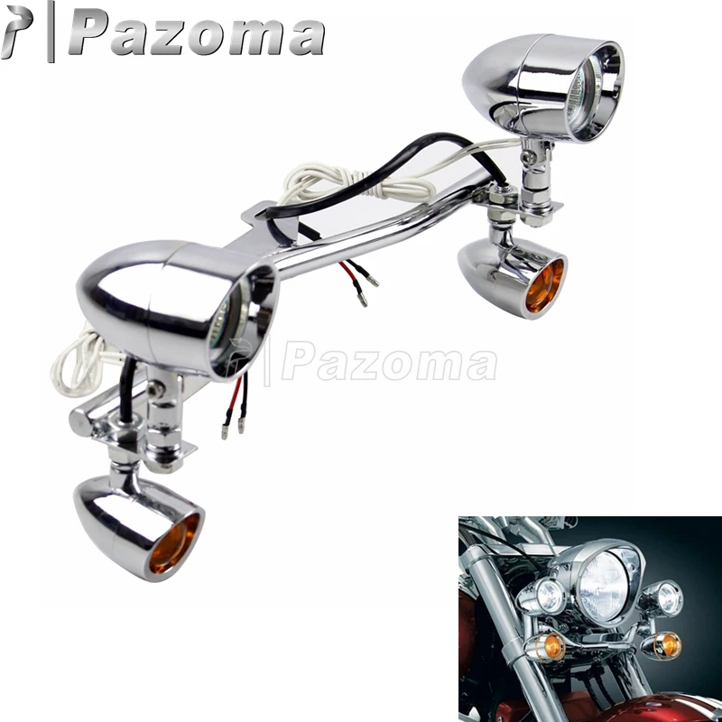  Motorcycle Driving Lamp w/Turn Signals LED Fog Auxiliary Spot Light Bracket Bar for Honda Shadow VT - 33013644500