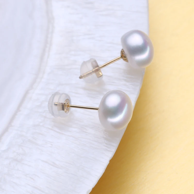 Tanie FENASY 18K złote kolczyki perła biżuteria, perła klasyczne 18k żółte kolczyki ze złotym sztyftem dla kobiet pudełko ślubne kolczyki dla miłości