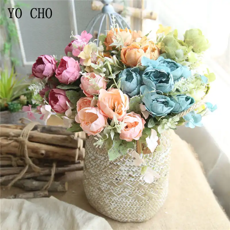 Yo Cho Wedding Bouquet Bridal Bridesmaid Silk Peony Rose Pink