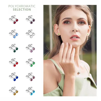 

12 Color Birthstone Season Stud Earrings Stainlees Steel Round Crystal Women Birthday Gift Jewelry Wholesale 12 Pair