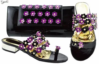 

Fashion lower heel shoes and purse handbag sets with purple appliques JZC006 heel height 3cm