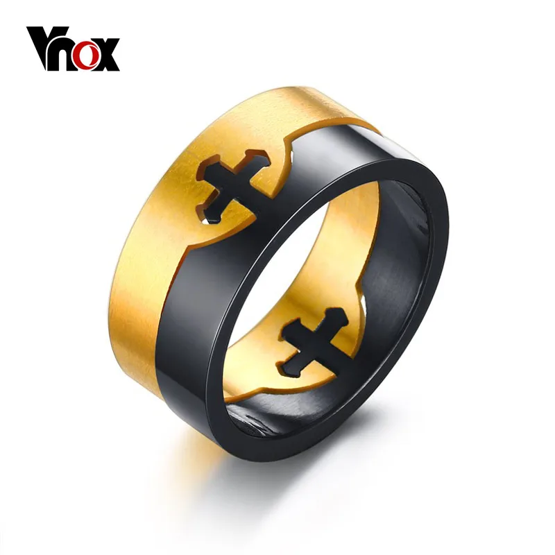 Vnox Men's Ring Removable Cross Unique Stainless Steel Wedding Jewelry