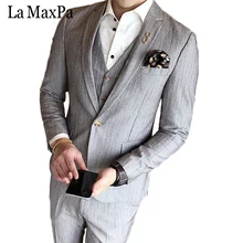 La MaxPa (jacket+pants+vest) High quality brand men suit wedding suit for man business formal suit slim fit male singer XZ074