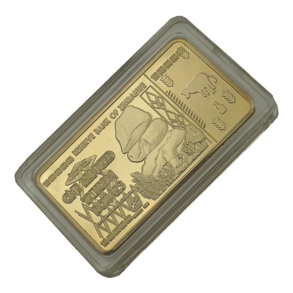 

Zimbabwe One Hundred Trillion 24k Gold Plated Gold Bar 999.9 Gold Plated MEDAL Commemorative Coins Non-currency Art Craft