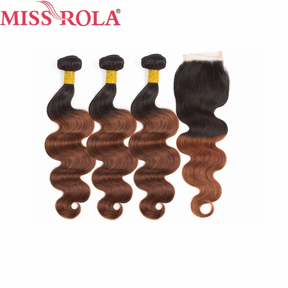 Miss Rola Hair Pre-colord Mongolian Body Wave Hair Weaving 3 Bundles With Closure #T1B/33 Color Human Non-Remy Hair Extension