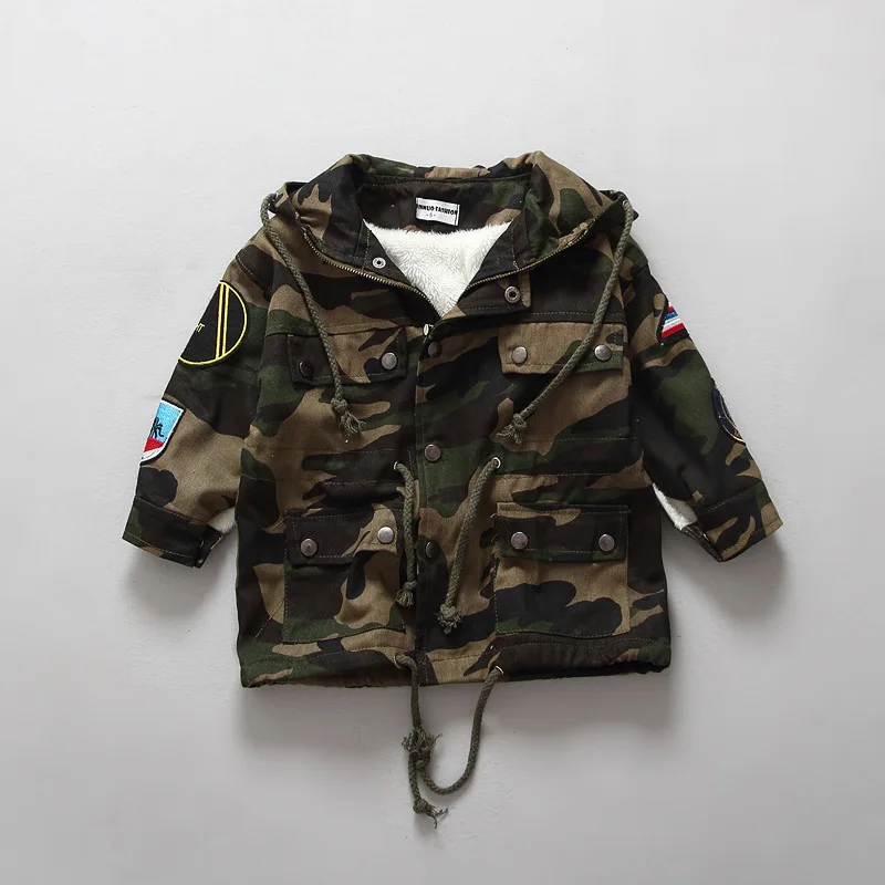 Baby kids winter jacket army green hooded full sleeve warm coat for