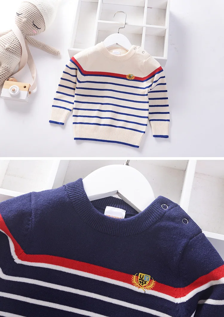Элегантные свитера в полоску для маленьких мальчиков теплая детская вязаная одежда в английском стиле детский пуловер, одежда