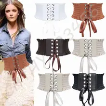 Retro British Women Lace Up Eyelet Cotton Corset Belt High Waist Wide Style Belt eyelet lace up staggered jumper