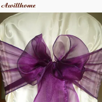 

FREE SHIPPING 100 pcs purple sash chair cover sash for wedding organza chair sashes wedding sash