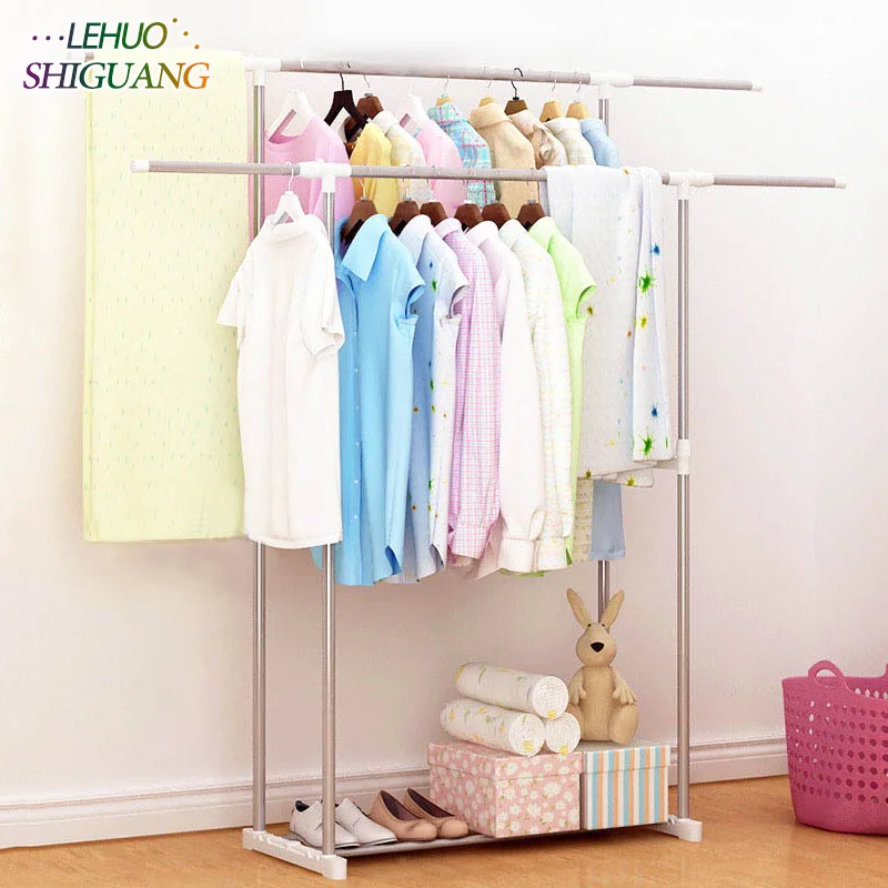 Stainless steel drying racks balcony adjustable double pole floor