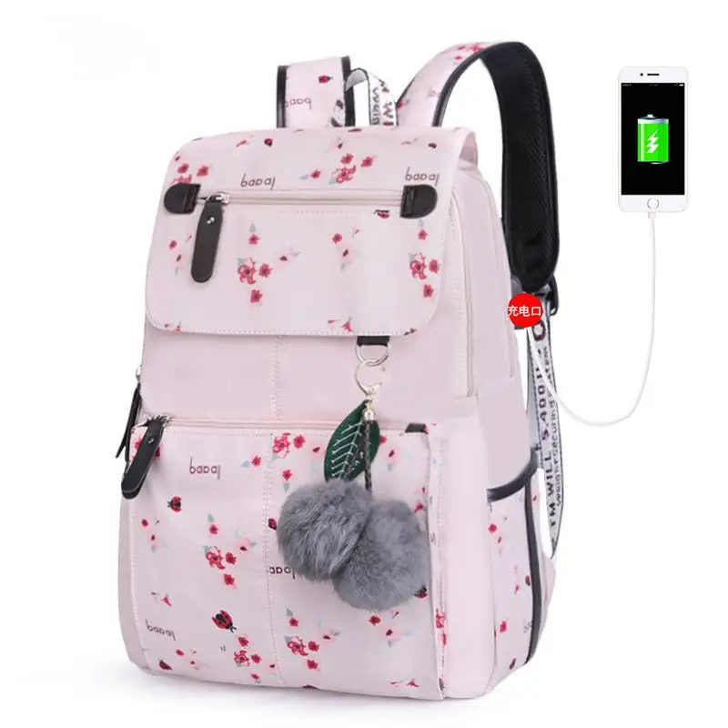 Flower pink Модный женский рюкзак, водонепроницаемый рюкзак для ноутбука, женская сумка через плечо, школьный рюкзак для девочек-подростков - Цвет: Flower pink
