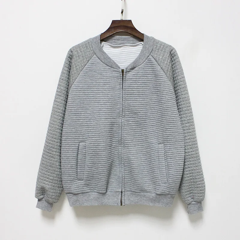 

Hermicci Autumn Winter Strip Jacket Grey Black Bomber Jacket Women Coat Cool Basic Padded Zipper Quilted Plaid Biker Outwear