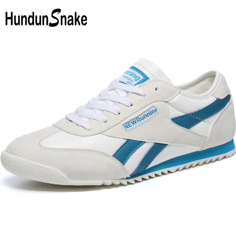 Hundunsnake белые кожаные мужские кроссовки, мужские кроссовки, спортивная обувь для мужчин, легкая wo мужская спортивная обувь, мужские красовки T622 - Цвет: white blue