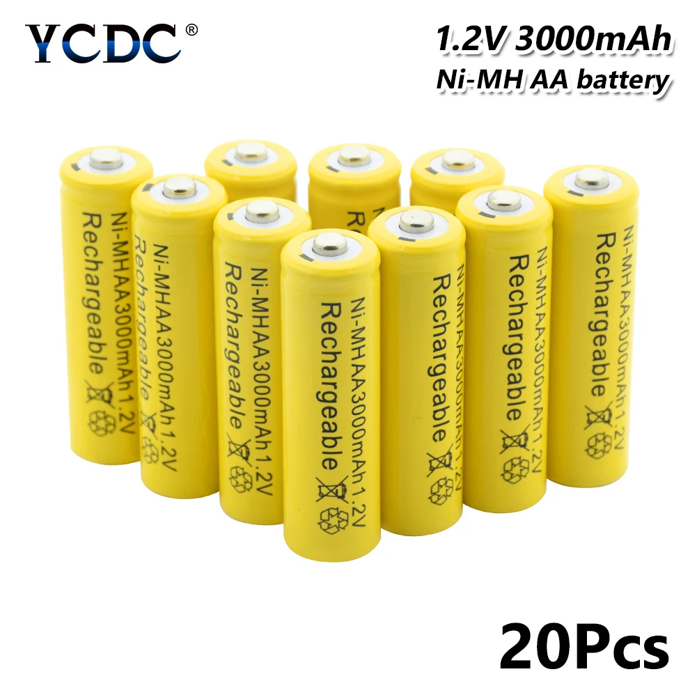 

20Pcs Ni-MH AA Battery 3000mAh 1.2V Rechargeable Cell For Torch Toy Car Razor for Laser Pen LED Flash light Cell battery holder