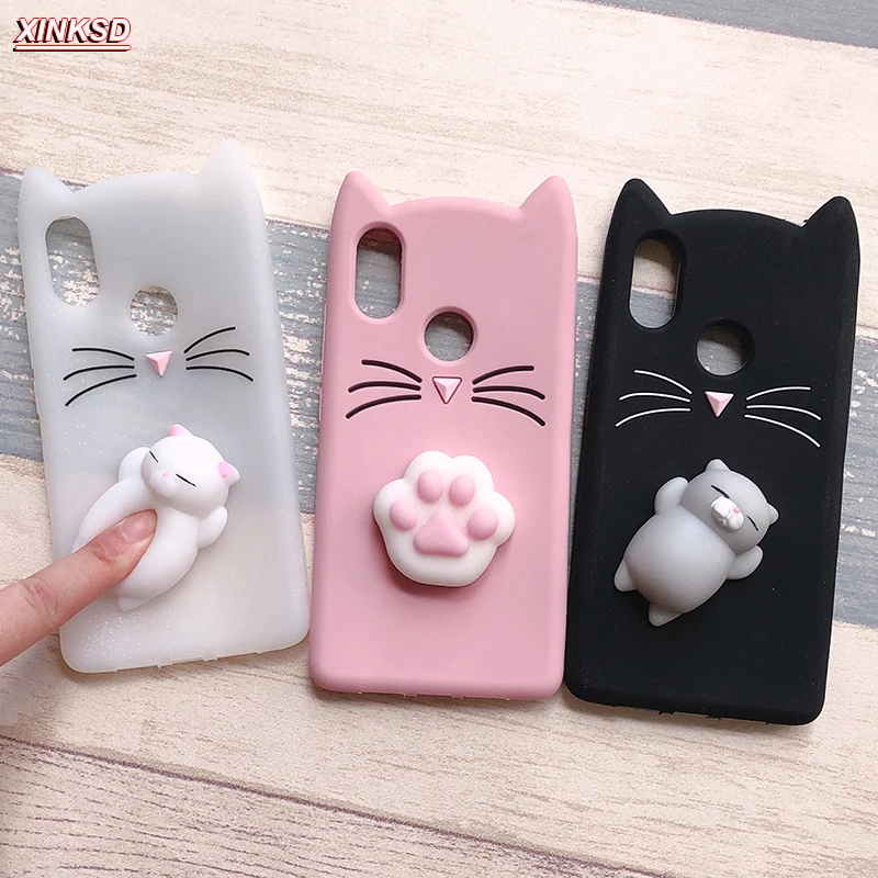 

XINKSD 3D Cute Cat Case Squishy Phone Case Lovely Soft Cat Cases For Xiaomi Redmi 5 plus Note 3 4 4X 4A 5A 5 Pro 6 8 Cover Coque