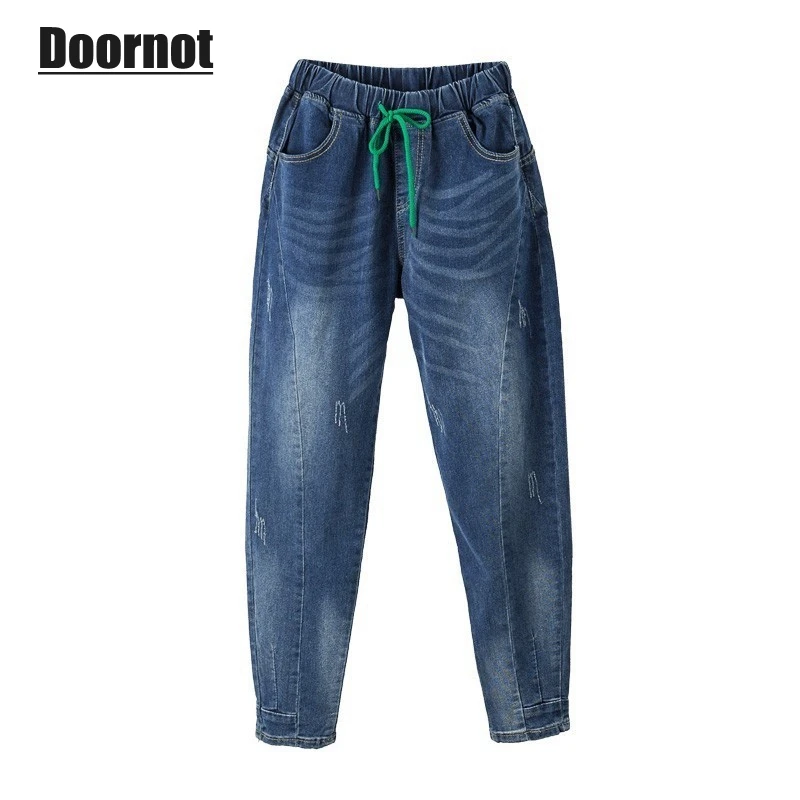 Denim Washed Harem Pants Autumn Women Drawstring Elastic