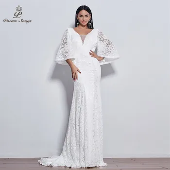 MEJOR COMPRA ❤️ PoemsSongs-Vestido de novia de sirena, manga acampanada, encaje, color marfil/blanco, 2020 - discount item 43% OFF Bodas y eventos