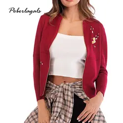 Свитер осень 2019 вязаный женский свитер вышитый цветок молния вязаный кардиган тонкий пальто куртка пальто женский
