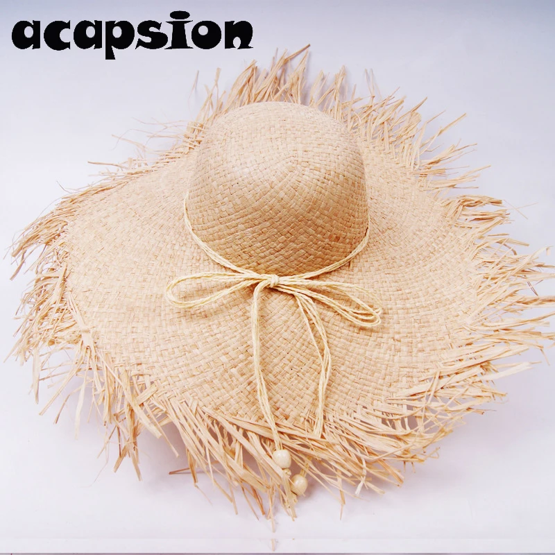 

Acapsion Women Summer Straw Wide Brim Rough Floppy Dome Cloche Bucket Beach Cap Sun Hat For Women Chapeau Femme Sombreros Mujer