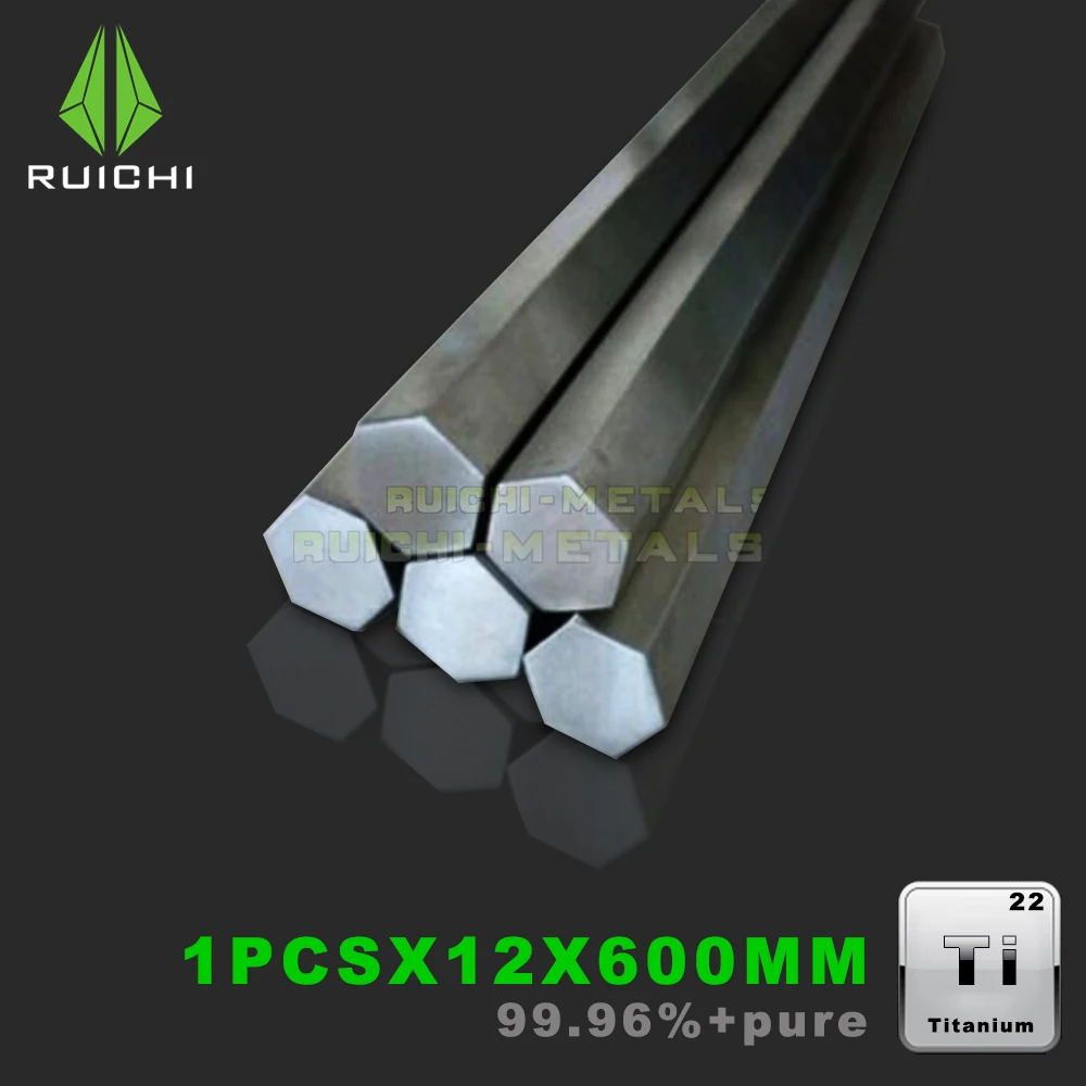 Титановый, гексагональный бар 12x12 мм Диаметр x 60 см длина Ti Metals GR2