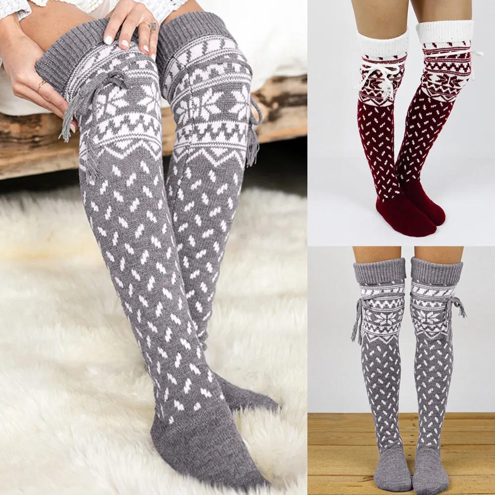 Winter Long Warm Socks Christmas Thigh High Stockings Knit Over Knee SocksHOT