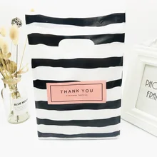 Pink Black Thank You 20x30cm Black White Stripes Plastic Handles Bag Plastic Boutique Jewelry Gift Bags With Handle 50pcs